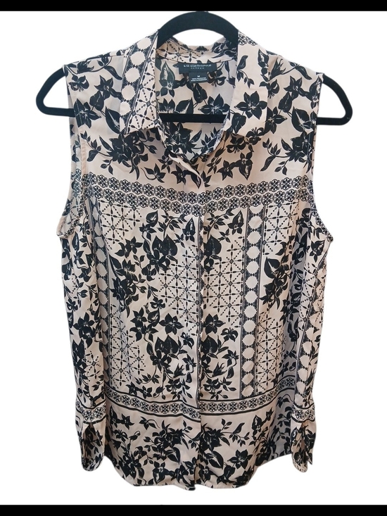Liz Claiborne Tops - Liz Claiborne Black Floral Print On Pink Sleeveless Button-Up #188